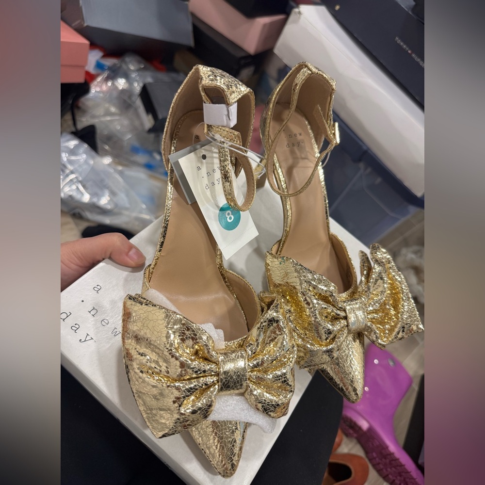 a new day Gold Bow Heels